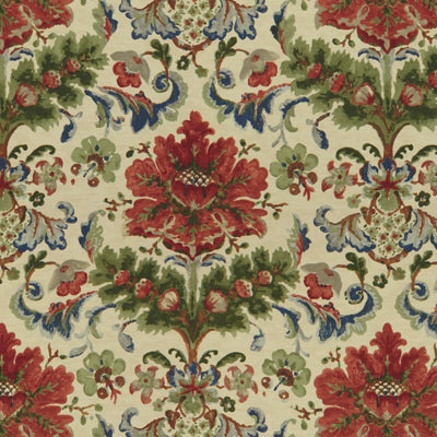 br-795740100-windsor-damask-cotton-linen-print-red-on-ecru-brunschwig-fils - BRUNSCHWIG & FILS Fabric