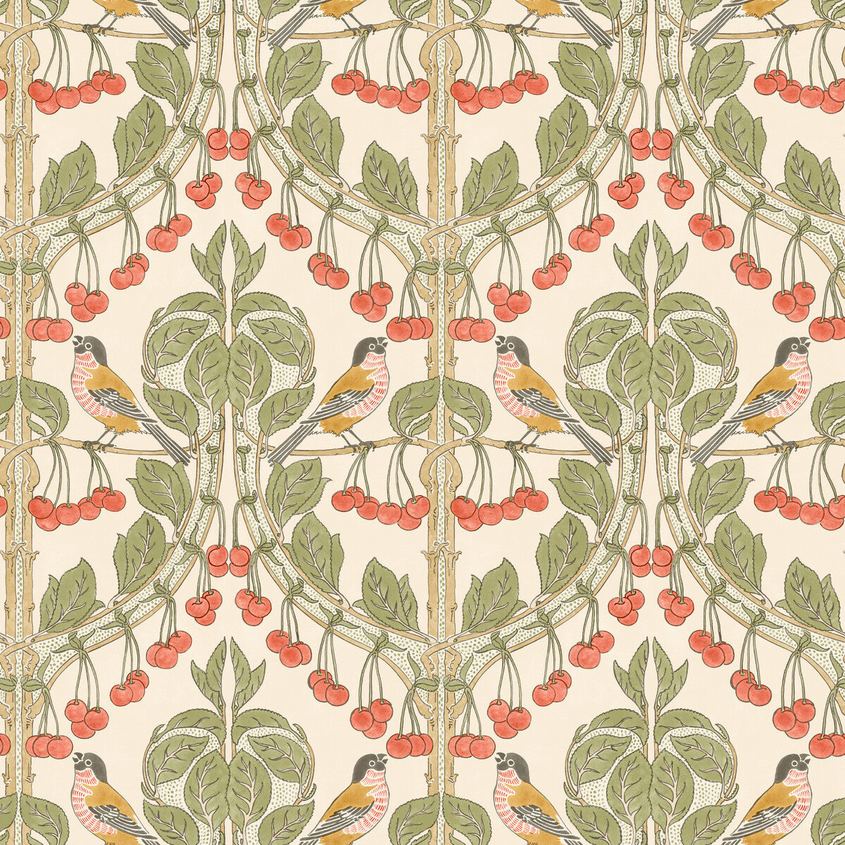 bw4510010-birds-cherries-redgreen-g-p-j-baker - G P & J BAKER Wallpaper