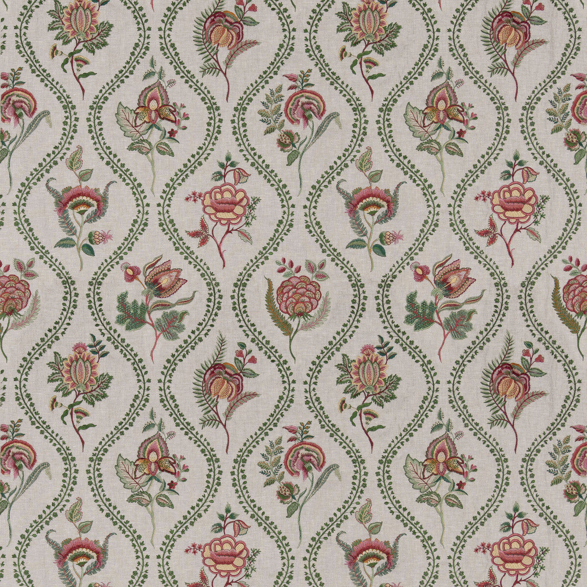 bf1102550-burford-embroidery-emeraldred-g-p-j-baker - G P & J BAKER Fabric