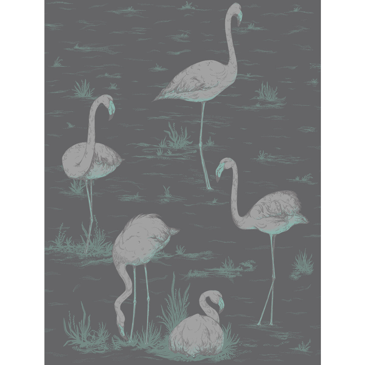958048cs0-flamingos-tealslvrbk-cole-son - COLE & SON Wallpaper