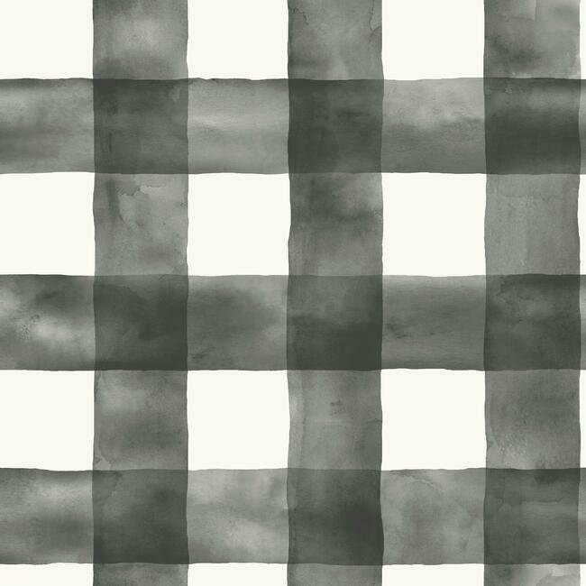 Watercolor Check Premium Peel + Stick Wallpaper - Black - York Wallcoverings - PSW1169RL