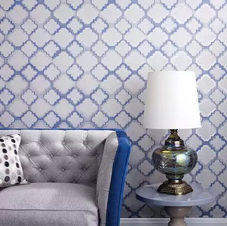 Verdanta Quatrefoil Duck Egg/Metallic - Osborne & Little - W6599-02 Wallcovering